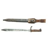 A GERMAN WWII BAYONET AND STEEL SCABBARD. (51cm) Condition: light rust blade and scabbard