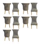 A LONG SET OF TEN REGENCY INSPIRED DINING CHAIRS The waist backs and seats in grey fabric