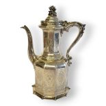 ELKINGTON, A LARGE VICTORIAN SILVER BULBOUS GEMO FORM COFFEE POT With acorn finial and fine engraved