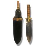 SPRINGFIELD ARMORY HUNTING KNIFE AND SCABBARD Wooden grip, brass hilt numbered 1668 and maker's