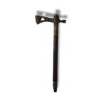 AN ANTIQUE NATIVE AMERICAN INDIAN BI METAL AND WOOD TOMAHAWK/PEACE PIPE Having a bronze axe head and