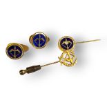 A COLLECTION OF 18CT GOLD AND BLUE ENAMEL JEWELLERY Comprising of a tiepin and matching cufflinks,