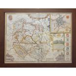 AN ANTIQUE 18TH CENTURY COPPER PLATE HAND COLOURED MAP OF HEREFORDSHIRE BY JOHN SPEEDE Colour