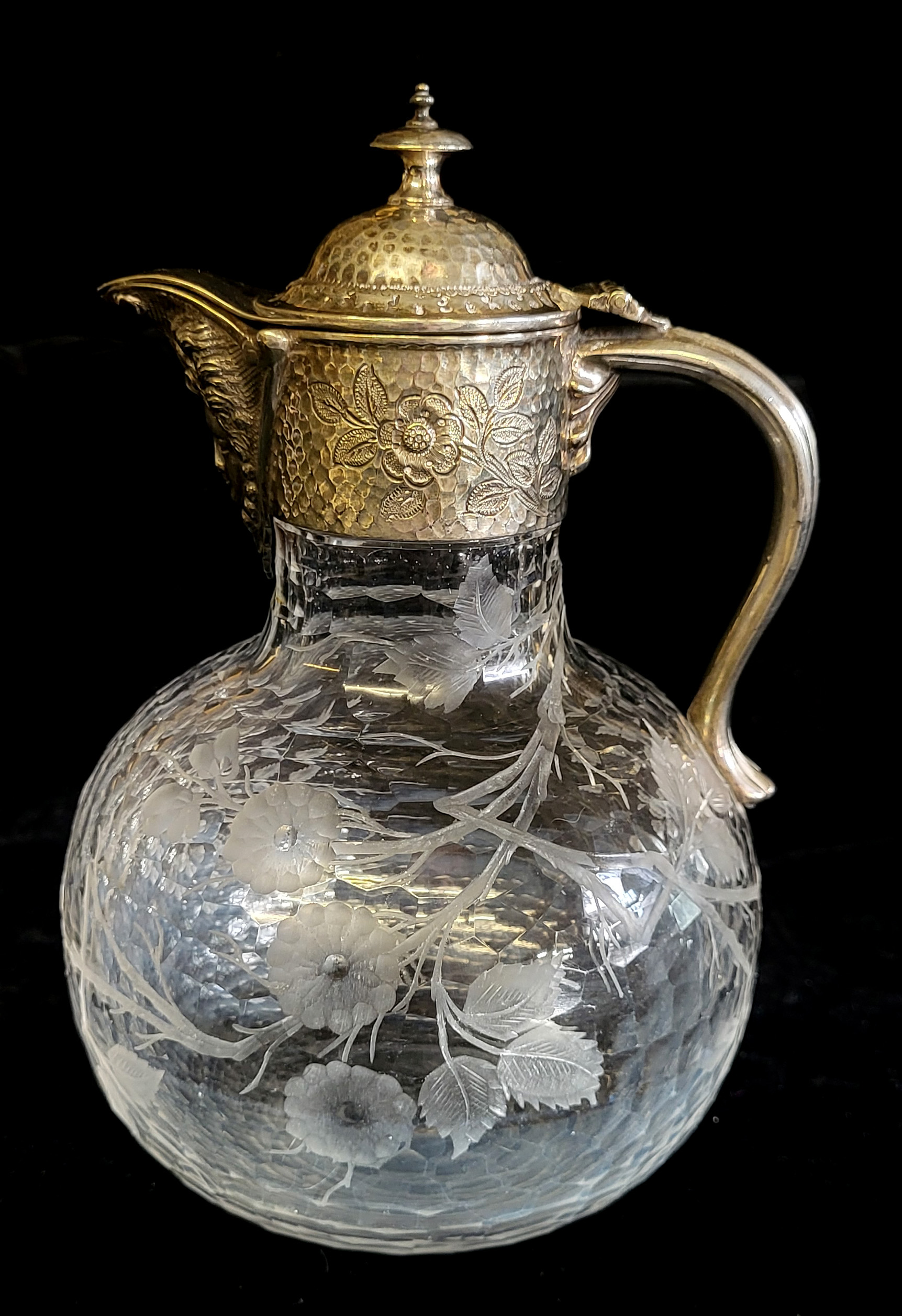 THOMAS WEBB OF STOURBRIDGE, A FINE MID VICTORIAN CUT CRYSTAL GLASS CLARET JUG Silver plated