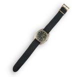 HAMILTON, A VINTAGE STAINLESS STEEL MILITARY WRISTWATCH Black tone dial with arabic number markings,