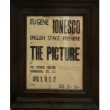 EUGENE IONESCO, THE PICTURE, ENGLISH STAGE PREMIERE, ORIGINAL POSTER Framed and glazed. (58cm x