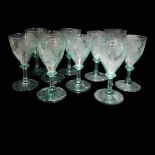 A SET OF TEN VICTORIAN VINE LEAF AND GRAPES WINE GLASSES Borders etched, with harvest grapes against