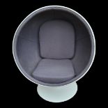 A 20TH CENTURY WHITE FIBREGLASS BALL GLOBE CHAIR Inspired by Eero Aarnio Mid Century design, 360