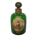 A MID 19TH CENTURY BOHEMIAN GREEN AND GILT OVERLAID GLASS PERFUME BOTTLE AND STOPPER Reserved on one