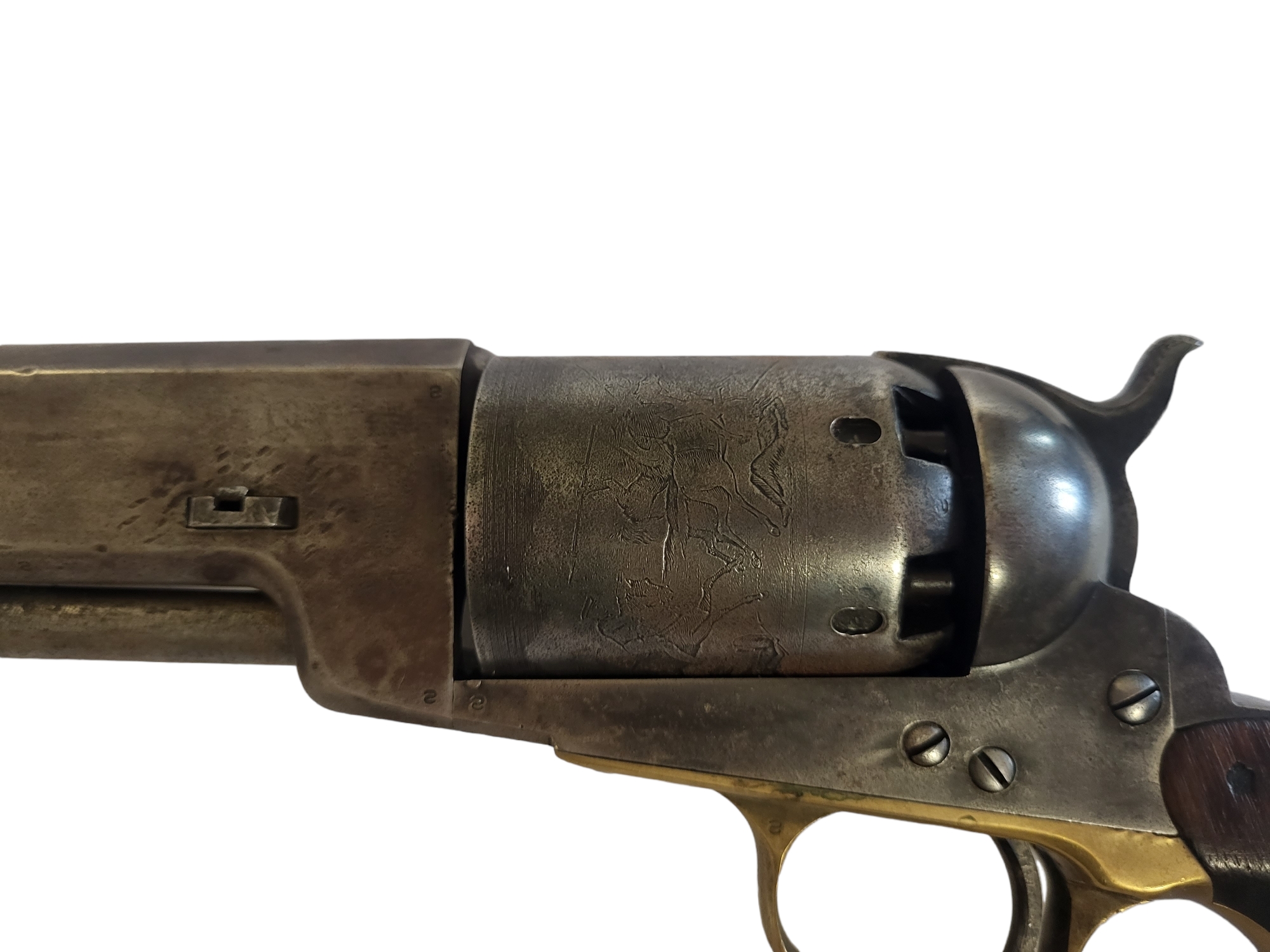 A US ARMY 1847 COLT PERCUSSION CAP REVOLVER The steel engraved cylinder depicting a battle scene, - Image 2 of 2