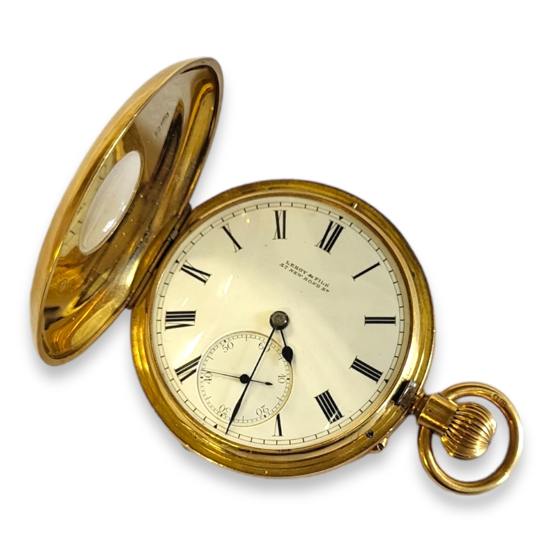 LEROY ET FILS, AN EARLY 20TH CENTURY 18CT GOLD GENTS DEMI HUNTER POCKET WATCH Having blue enamel - Image 4 of 5