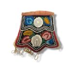 AN ANTIQUE NATIVE AMERICAN INDIAN BEADWORK POUCH Having double sided coloured glass beadwork