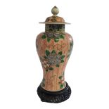 AN ANTIQUE 19TH CENTURY CHINESE FAMILLE ROSE MILLE-FLEURS QING DYNASTY PORCELAIN BALUSTER VASE AND