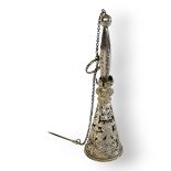 A 19TH CENTURY WHITE METAL POSEY HOLDER Conical form, with pierced Prince of Wales feathers and