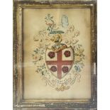 THE AYTON FAMILY COAT OF ARMS SCOTTISH, 19TH CENTURY WATERCOLOUR Double framed and glazed, with