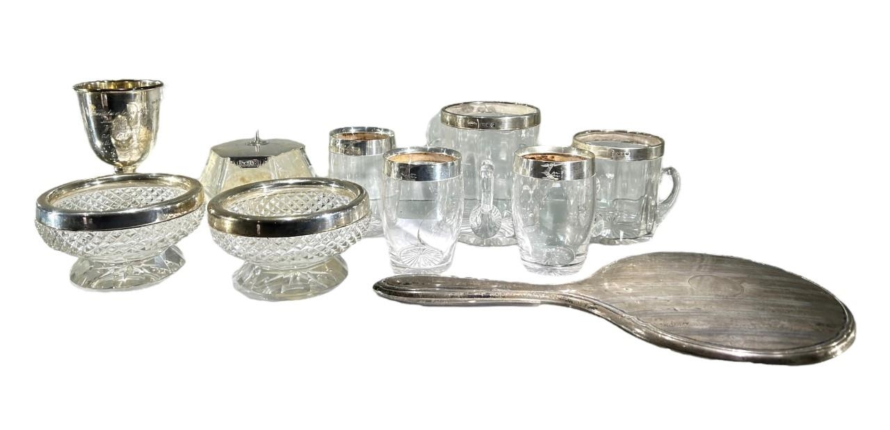 A COLLECTION OF 19TH CENTURY AND LATER SILVER & SILVER MOUNTED GLASSWARE To include three shot - Image 2 of 2