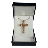 A 9CT ROSE GOLD CROSS & CHAIN, set with round brilliant cut diamonds, with WGI Certificate,