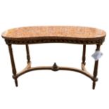 A 20TH CENTURY FRENCH LOUIS XVI DESIGN KIDNEY FORM LOW TABLE The marble top above a carved frieze