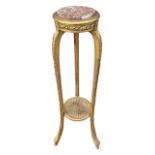 A LOUIS XVI DESIGN CARVED GILTWOOD AND MARBLE TOP JARDINIÈRE STAND Raised on three cabriole legs. (h