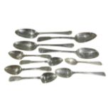 A COLLECTION OF LATE 18TH/EARLY 19TH CENTURY GEORGIAN SILVER SPOONS To include Four dessert spoons