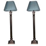 A PAIR OF REGENCY DESIGN BRONZE LAMPS IN THE FORM OF COLUMNS TOGETHER WITH ANOTHER PAIR OF LAMPS. (