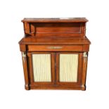 A 19TH CENTURY REGENCY ROSEWOOD AND GILT METAL CHIFFONIER With gallery top above a single drawer and