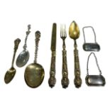 A COLLECTION OF 19TH CENTURY AND LATER SILVER FLATWARE & DECANTER LABELS. Comprising R E Porter