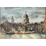 A 20TH CENTURY ACRYLIC ON BOARD The River Thames at Saint Pauls London, held in a decorative