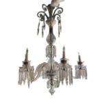 A LARGE 19TH CENTURY ENGLISH VENETIAN SIX BRANCH CRYSTAL GLASS CHANDELIER. (drop 120cm x diameter