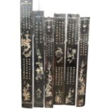 SIX LARGE CHINESE HARDWOOD AND MOTHER OF PEARL INLAID PANELS Decorated with calligraphy poems