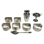 A COLLECTION OF 20TH CENTURY SILVER ITEMS To include six engine turned napkin rings, hallmarked