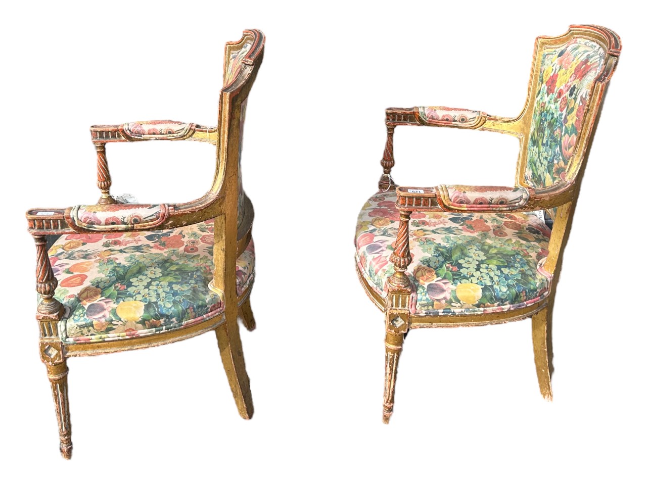 A PAIR OF FRENCH LOUIS XVI DESIGN CARVED GILTWOOD ARMCHAIRS The shaped back above padded arms with - Image 2 of 2