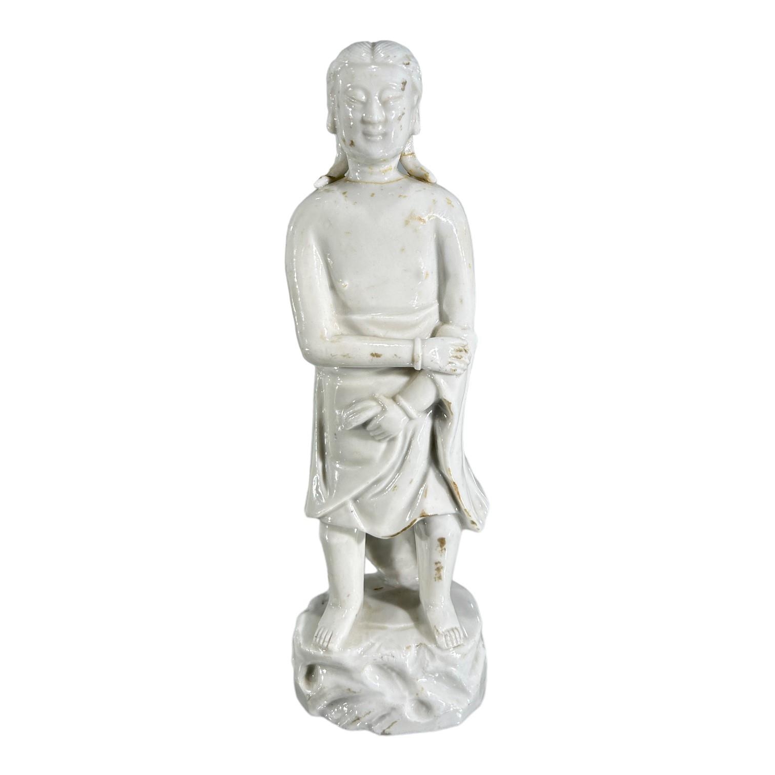 A LATE 17TH/EARLY 18TH CENTURY CHINESE BLANC DE CHINE PORCELAIN MODEL OF ‘ADAM’, DEHUA KILNS. (h