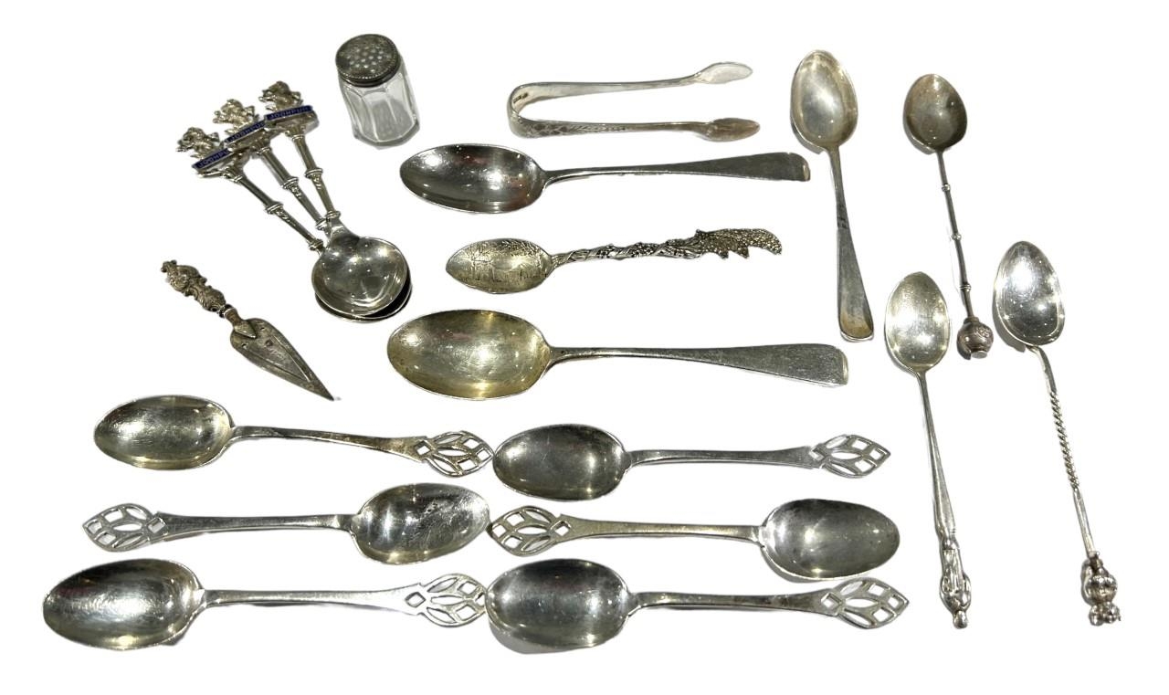 A COLLECTION OF LATE 19TH/20TH CENTURY SILVER ITEMS To include Sugar tongs hallmarked Lee &