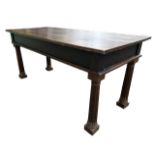 A 19TH CENTURY PLANK TOP OAK SERVING TABLE Raised on four architectural reeded legs. (h 81cm x d