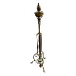 A 19TH CENTURY VICTORIAN GOTHIC REVIVAL BRASS TELESCOPIC FLOORSTANDING CONVERTED OIL LAMP. (h