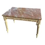 A LOUIS XVI DESIGN PAINTED MARBLE TOP COFFEE TABLE Raised on fluted legs. (h 47cm x d 51.5cm x w