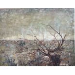 A LARGE 20TH CENTURY CONTINENTAL OIL ON BOARD, LANDSCAPE WITH TREES Signed, unframed. (60.5cm x
