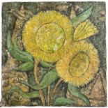 A 20TH CENTURY CONTINENTAL OIL ON CANVAS, SUNFLOWERS Indistinctly signed lower right, unframed. (