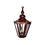 A VICTORIAN DESIGN COPPER HANGING HALL LANTERN. (drop 70cm x diameter 40cm)