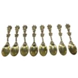 A SET OF EIGHT 19TH CENTURY POSSIBLY EARLIER DUTCH GILDED SPOONS, SPOONS TEST AS SILVER Having
