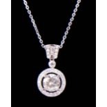 A 18CT WHITE GOLD HALO DIAMOND PENDANT with diamond bale on a silver chain, with WGI certificate. (