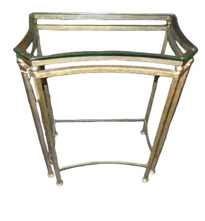 A 20TH CENTURY GILT METAL GLASS TOP CONSOLE TABLE The shaped top raised six square section legs