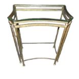 A 20TH CENTURY GILT METAL GLASS TOP CONSOLE TABLE The shaped top raised six square section legs