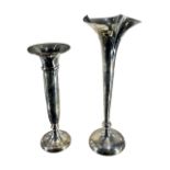 TWO EDWARDIAN AND LATER SILVER SPILL VASES HALLMARKED A & J ZIMMERMAN, BIRMINGHAM, 1902 AND