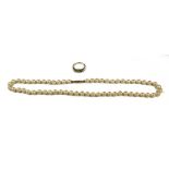 A 9CT GOLD RING, HALLMARKED CHESTER, TOGETHER WITH A FAUX PEARL NECKLACE WITH 9CT GOLD CLASP. (UK