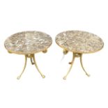 MANNER OF MAISON JANSEN, A PAIR OF DECORATIVE 20TH CENTURY GILT METAL AND ONYX TOP OCCASIONAL