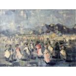 A 20TH CENTURY CONTINENTAL OIL ON BOARD, BEACH SCENE With figures indistinctly signed lower left,