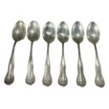 SIX 20TH CENTURY EGYPTIAN .900 GRADE SILVER SPOONS, HAVING CAIRO ASSAY MARK. (length 17.5cm, 308g)