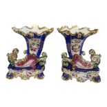 A PAIR OF 19TH CENTURY FRENCH JACOB PETIT HARD PASTE PORCELAIN CORNUCOPIA SHAPED TABLE/CENTREPIECE